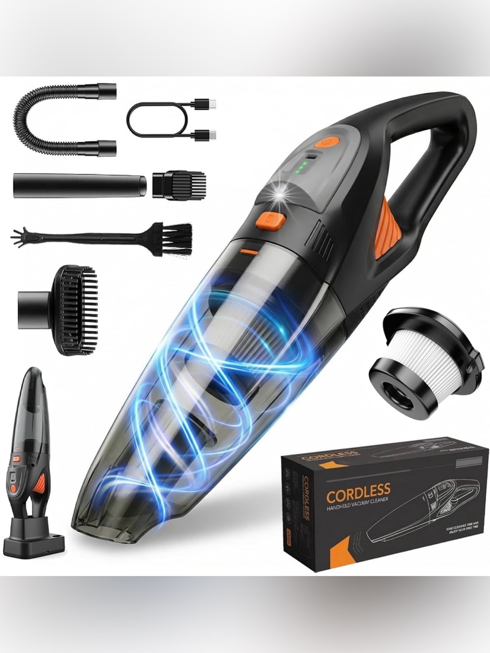 Cordless Handheld Vacuum – 25,000Pa – Car & Home – Orange